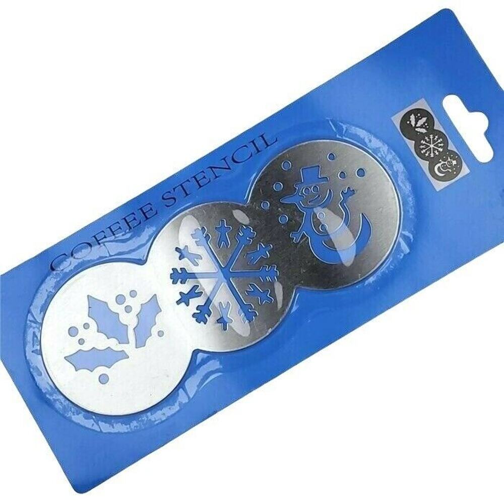 Coffee Stencil Winter 3‎ Designs Snowman Snowflake Holly Christmas Barista Metal